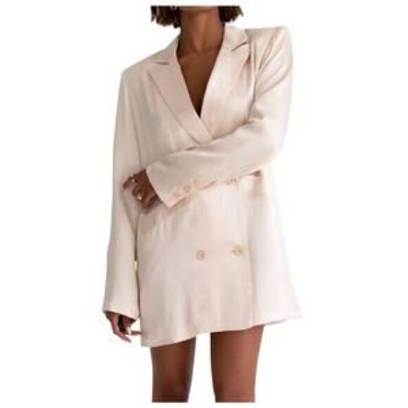 NWT RUMORED Revolve James Blazer Double Breasted Champagne Silky, Size S - Picture 1 of 10